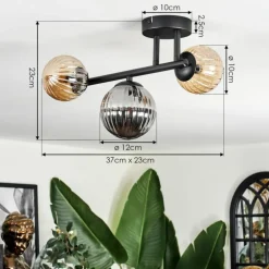Chehalis Plafonnier, Boule lumineuse Ambre, Fumé, 3 lumières