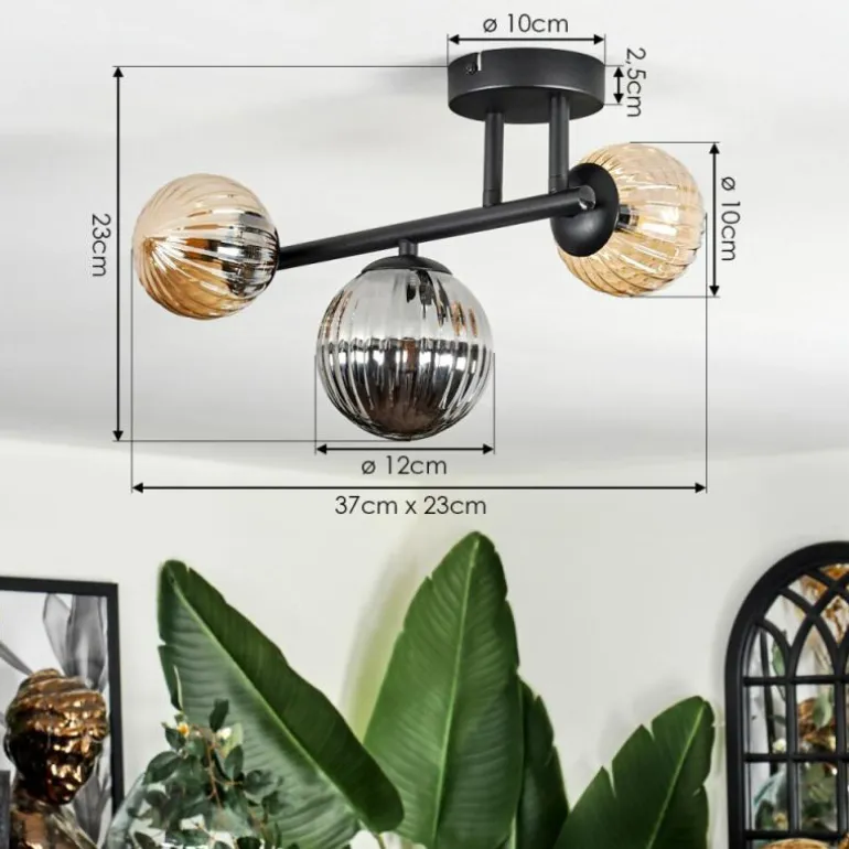 Chehalis Plafonnier, Boule lumineuse Ambre, Fumé, 3 lumières