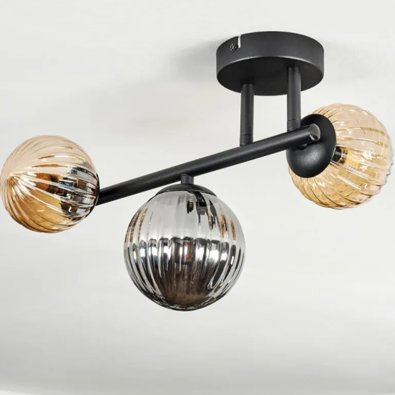 Chehalis Plafonnier, Boule lumineuse Ambre, Fumé, 3 lumières
