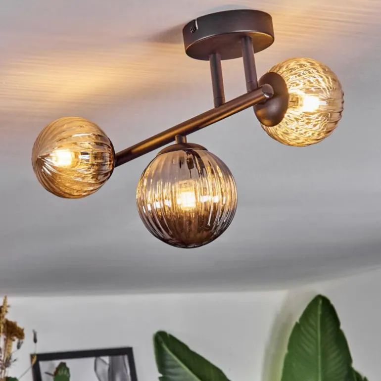 Chehalis Plafonnier, Boule lumineuse Ambre, Fumé, 3 lumières