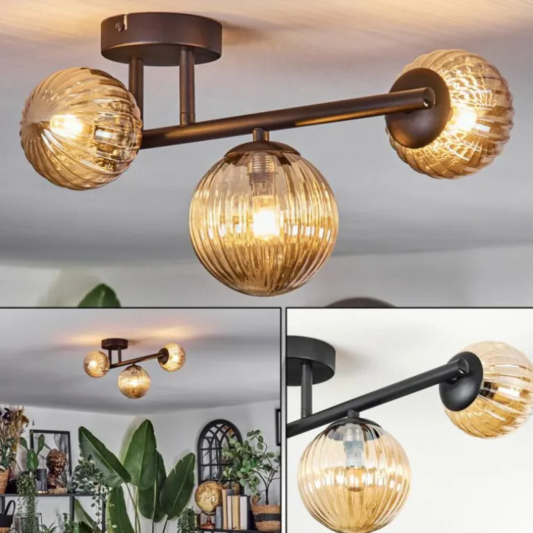 Chehalis Plafonnier, Boule lumineuse Ambre, 3 lumières