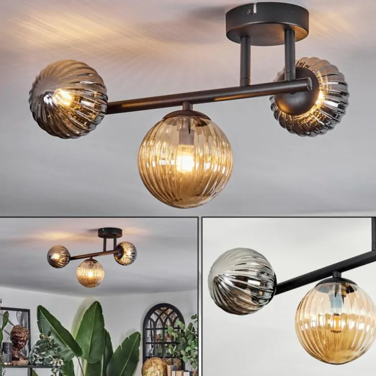 Chehalis Plafonnier, Boule lumineuse Ambre, Fumé, 3 lumières