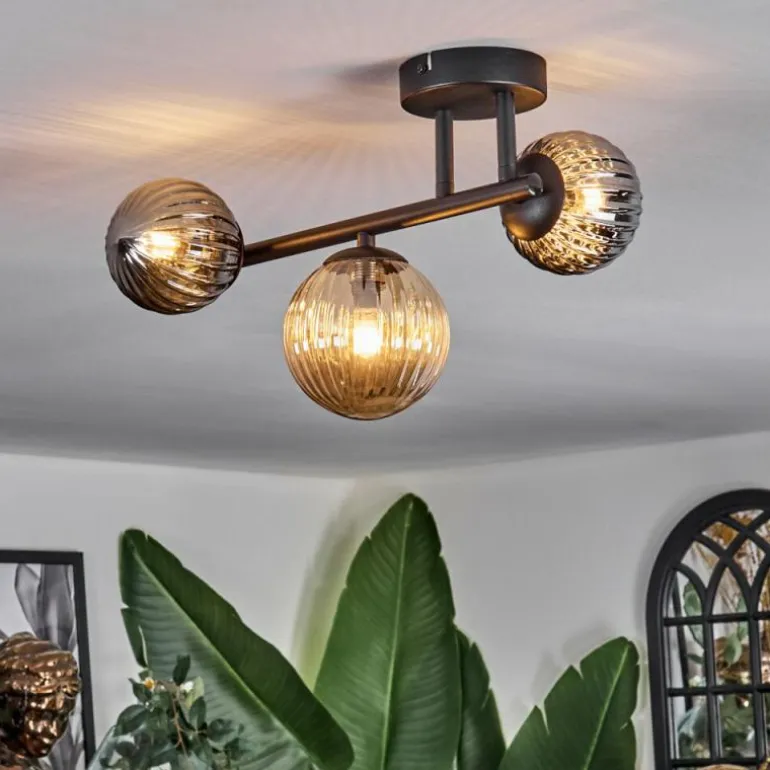 Chehalis Plafonnier, Boule lumineuse Ambre, Fumé, 3 lumières