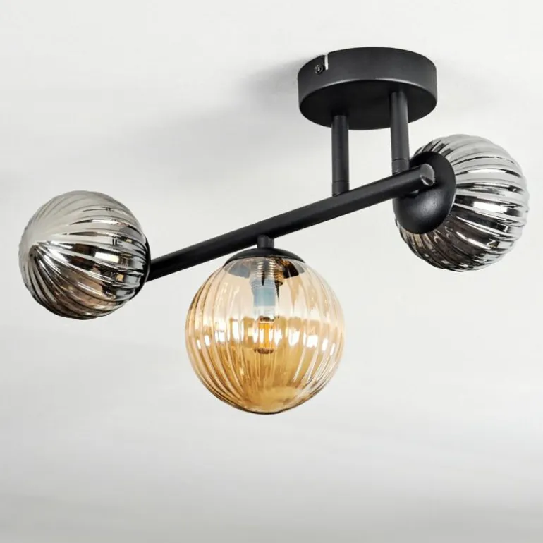 Chehalis Plafonnier, Boule lumineuse Ambre, Fumé, 3 lumières