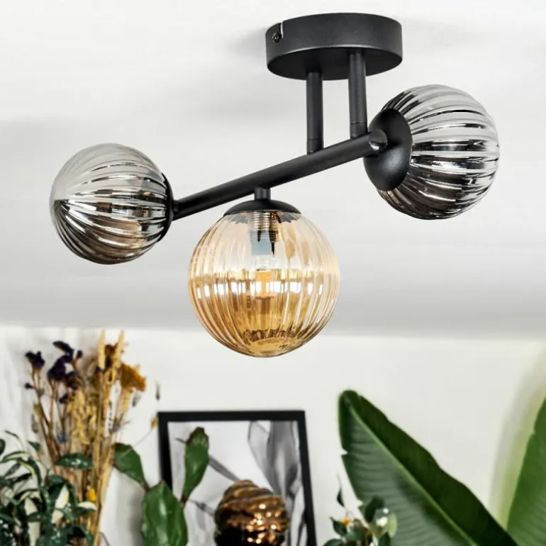 Chehalis Plafonnier, Boule lumineuse Ambre, Fumé, 3 lumières
