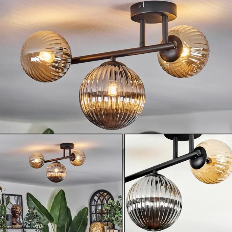 Chehalis Plafonnier, Boule lumineuse Ambre, Fumé, 3 lumières