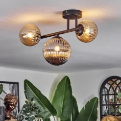 Chehalis Plafonnier, Boule lumineuse Ambre, Fumé, 3 lumières