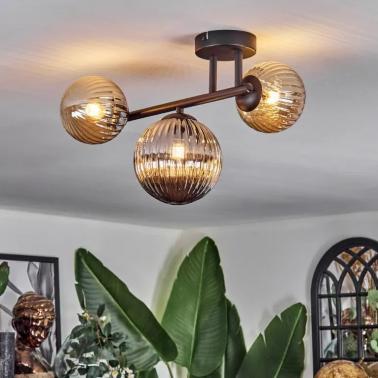 Chehalis Plafonnier, Boule lumineuse Ambre, Fumé, 3 lumières