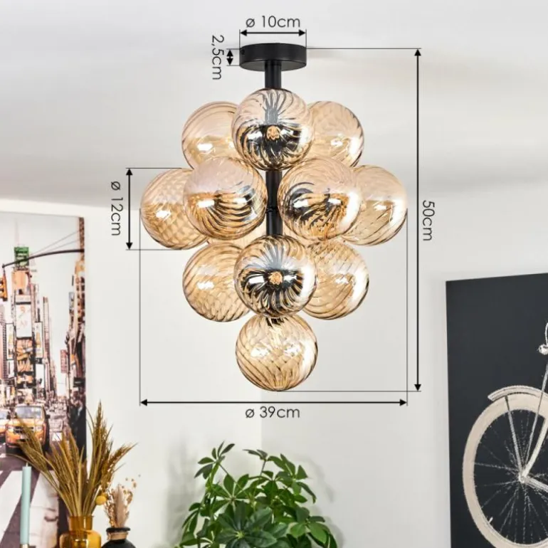 Chehalis Plafonnier, Boule lumineuse 39 cm LED Ambre, 13 lumières
