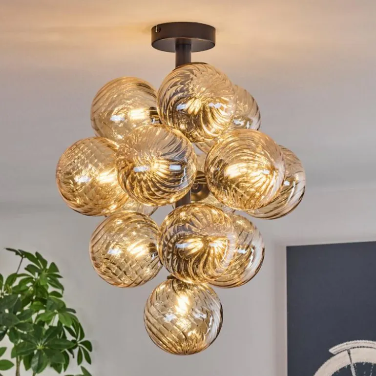 Chehalis Plafonnier, Boule lumineuse 39 cm LED Ambre, 13 lumières
