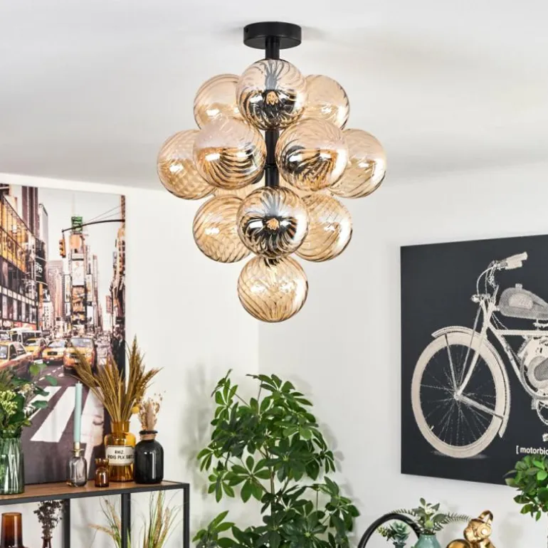 Chehalis Plafonnier, Boule lumineuse 39 cm LED Ambre, 13 lumières