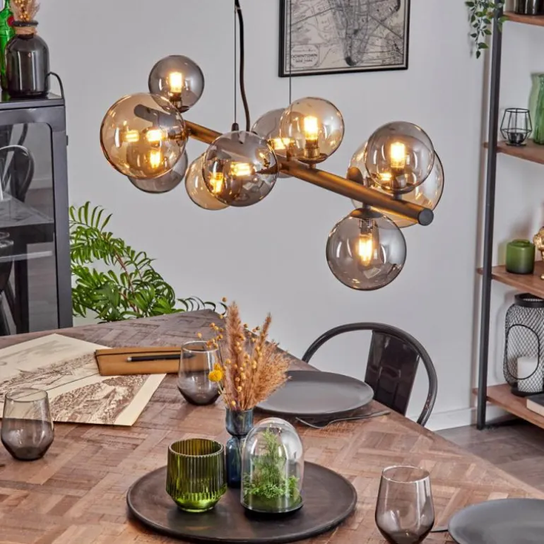 Chehalis Suspension, Boule lumineuse, Suspension Ambre, Fumé, 10 lumières