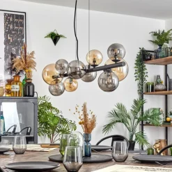 Chehalis Suspension, Boule lumineuse, Suspension Ambre, Fumé, 10 lumières