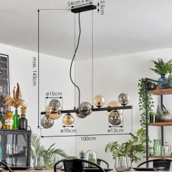 Chehalis Suspension, Boule lumineuse, Suspension Ambre, Fumé, 10 lumières