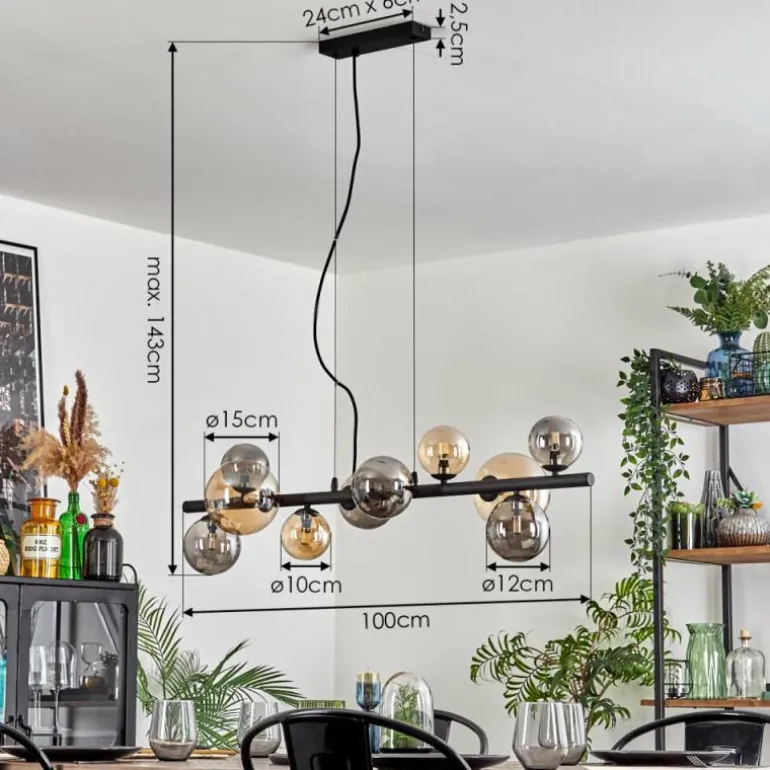 Chehalis Suspension, Boule lumineuse, Suspension Ambre, Fumé, 10 lumières