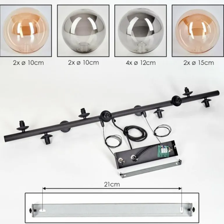 Chehalis Suspension, Boule lumineuse, Suspension Ambre, Fumé, 10 lumières