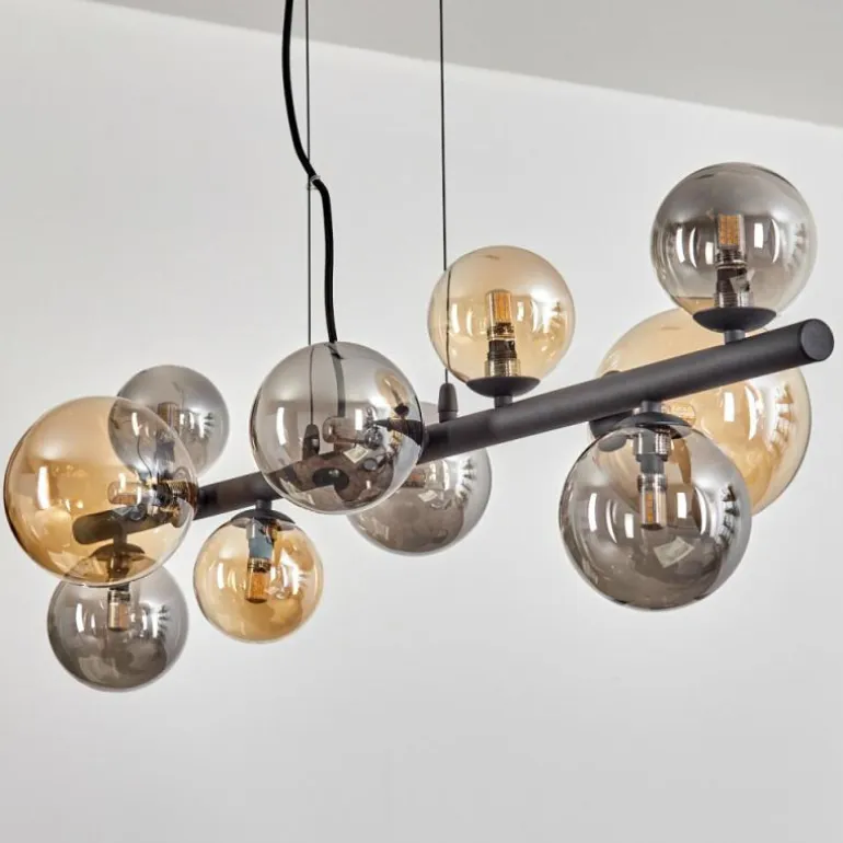 Chehalis Suspension, Boule lumineuse, Suspension Ambre, Fumé, 10 lumières
