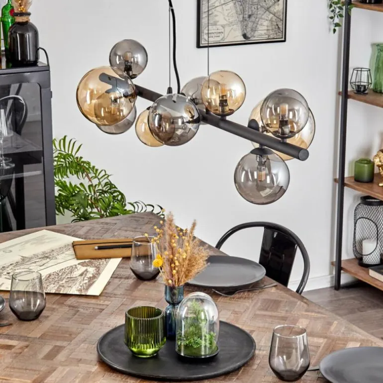 Chehalis Suspension, Boule lumineuse, Suspension Ambre, Fumé, 10 lumières
