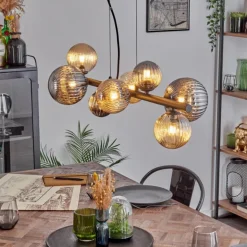 Chehalis Suspension, Boule lumineuse, Suspension Ambre, Fumé, 8 lumières