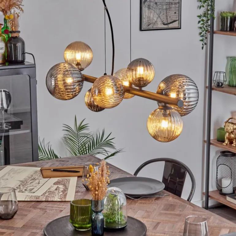 Chehalis Suspension, Boule lumineuse, Suspension Ambre, Fumé, 8 lumières