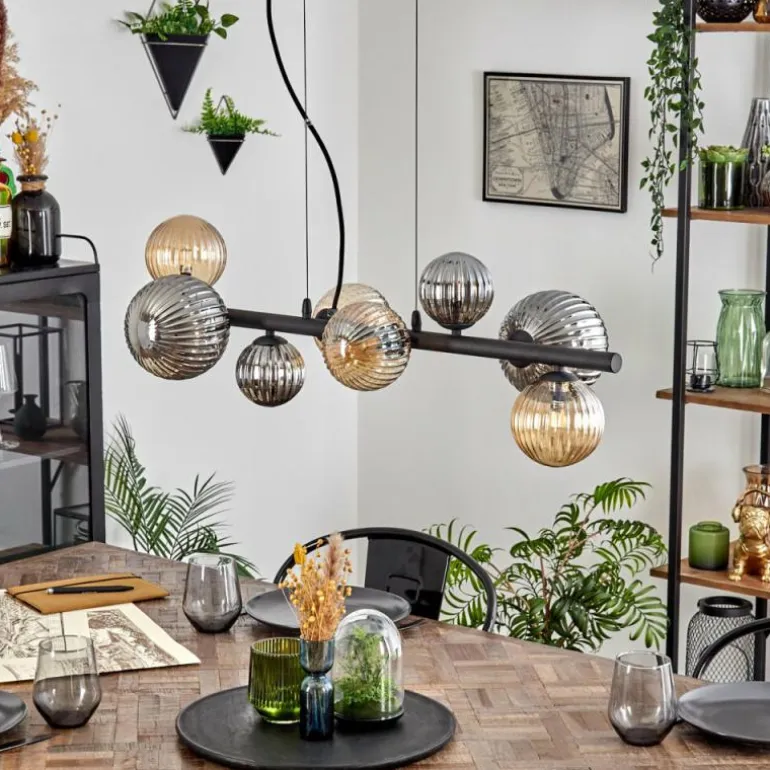 Chehalis Suspension, Boule lumineuse, Suspension Ambre, Fumé, 8 lumières