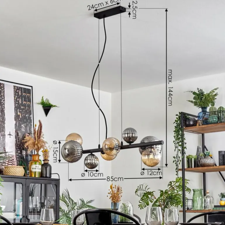 Chehalis Suspension, Boule lumineuse, Suspension Ambre, Fumé, 8 lumières