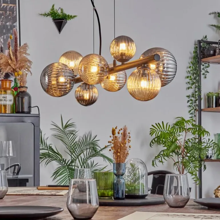 Chehalis Suspension, Boule lumineuse, Suspension Ambre, Fumé, 8 lumières