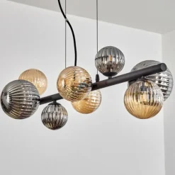 Chehalis Suspension, Boule lumineuse, Suspension Ambre, Fumé, 8 lumières