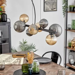 Chehalis Suspension, Boule lumineuse, Suspension Ambre, Fumé, 8 lumières