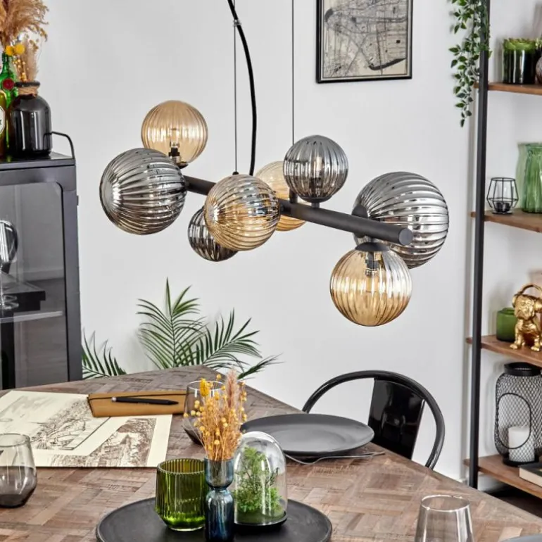 Chehalis Suspension, Boule lumineuse, Suspension Ambre, Fumé, 8 lumières