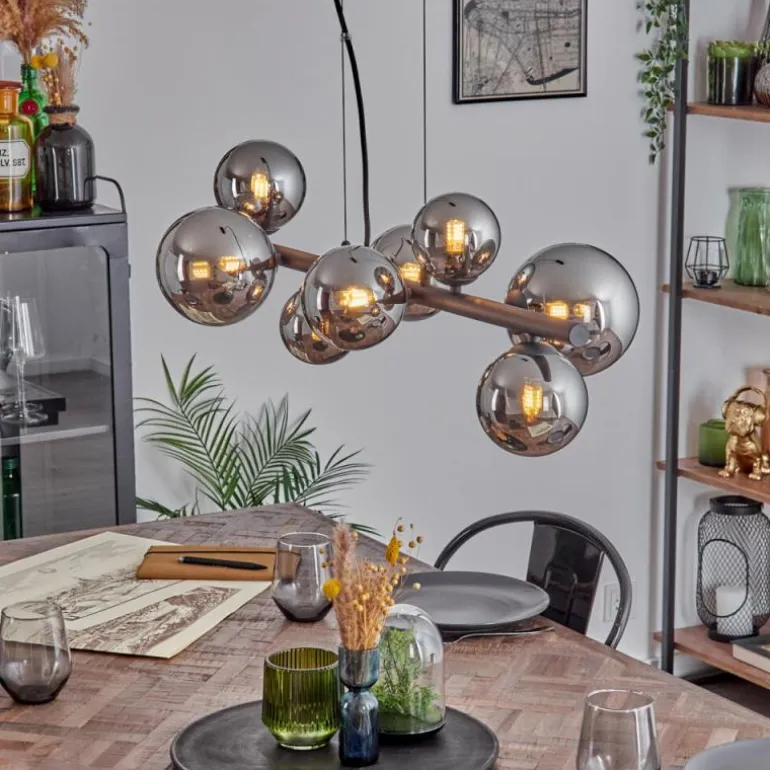 Chehalis Suspension, Boule lumineuse, Suspension Chrome, Fumé, 8 lumières