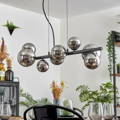Chehalis Suspension, Boule lumineuse, Suspension Chrome, Fumé, 8 lumières