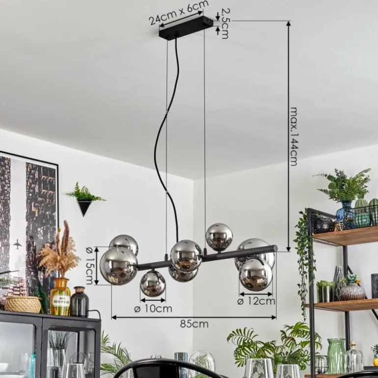 Chehalis Suspension, Boule lumineuse, Suspension Chrome, Fumé, 8 lumières