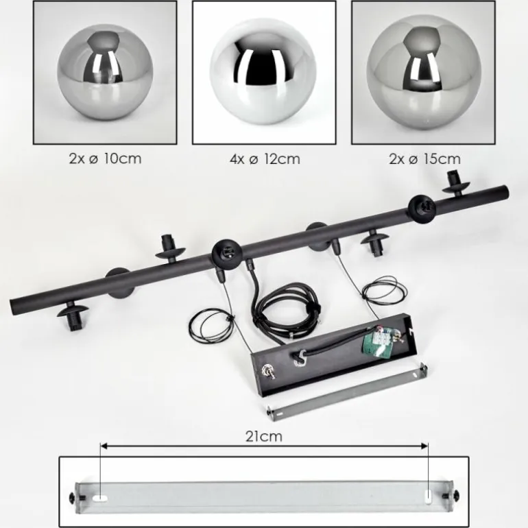 Chehalis Suspension, Boule lumineuse, Suspension Chrome, Fumé, 8 lumières