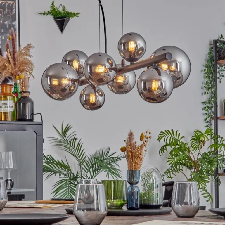 Chehalis Suspension, Boule lumineuse, Suspension Chrome, Fumé, 8 lumières