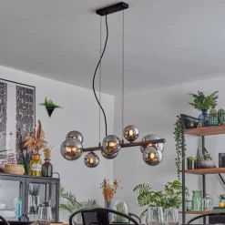 Chehalis Suspension, Boule lumineuse, Suspension Chrome, Fumé, 8 lumières