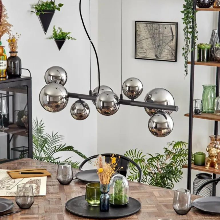 Chehalis Suspension, Boule lumineuse, Suspension Chrome, Fumé, 8 lumières