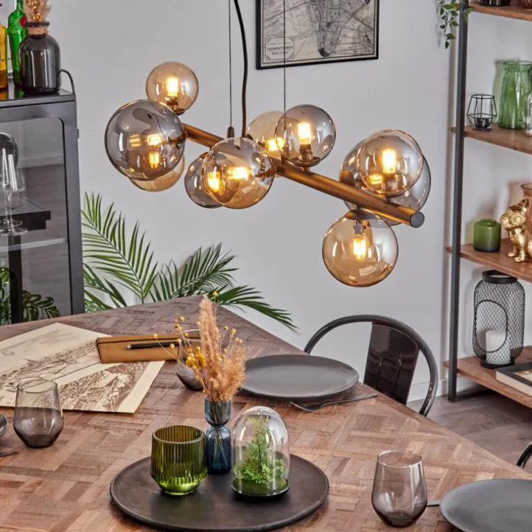 Chehalis Suspension, Boule lumineuse, Suspension Ambre, Fumé, 10 lumières