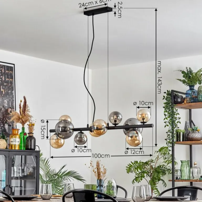 Chehalis Suspension, Boule lumineuse, Suspension Ambre, Fumé, 10 lumières