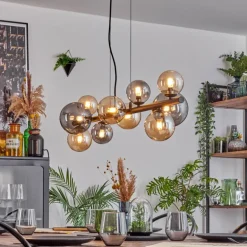 Chehalis Suspension, Boule lumineuse, Suspension Ambre, Fumé, 10 lumières