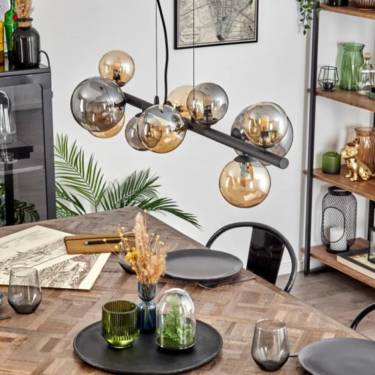 Chehalis Suspension, Boule lumineuse, Suspension Ambre, Fumé, 10 lumières