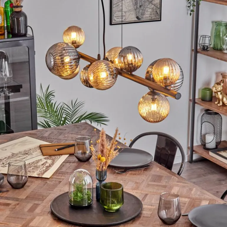 Chehalis Suspension, Boule lumineuse, Suspension Ambre, Fumé, 10 lumières