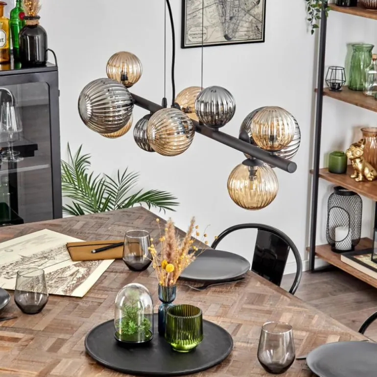 Chehalis Suspension, Boule lumineuse, Suspension Ambre, Fumé, 10 lumières
