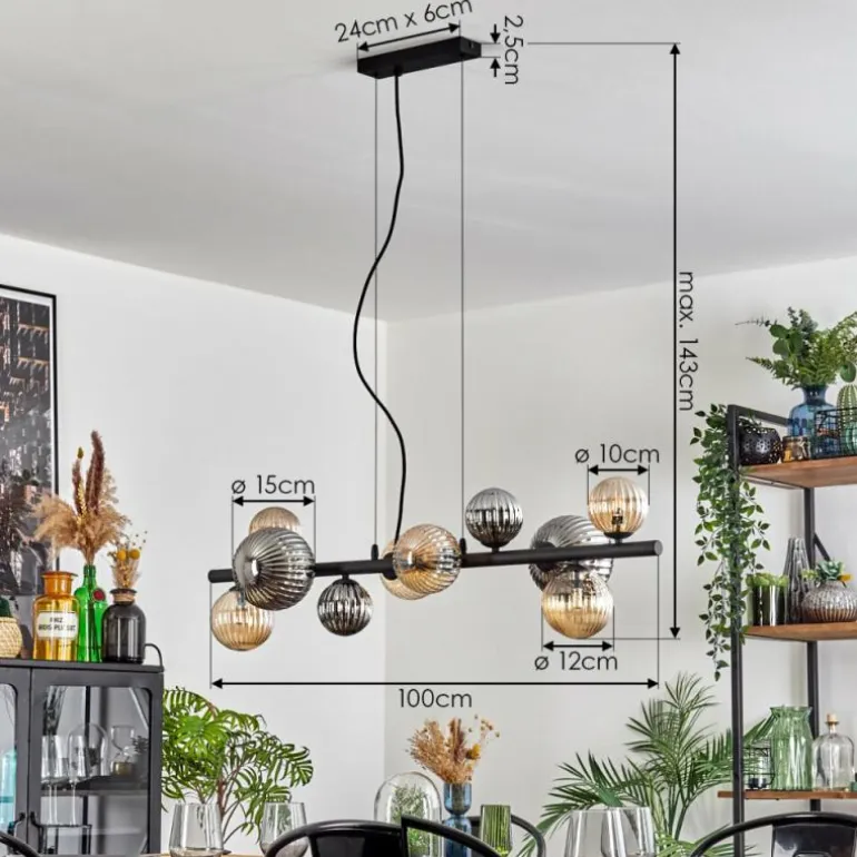 Chehalis Suspension, Boule lumineuse, Suspension Ambre, Fumé, 10 lumières