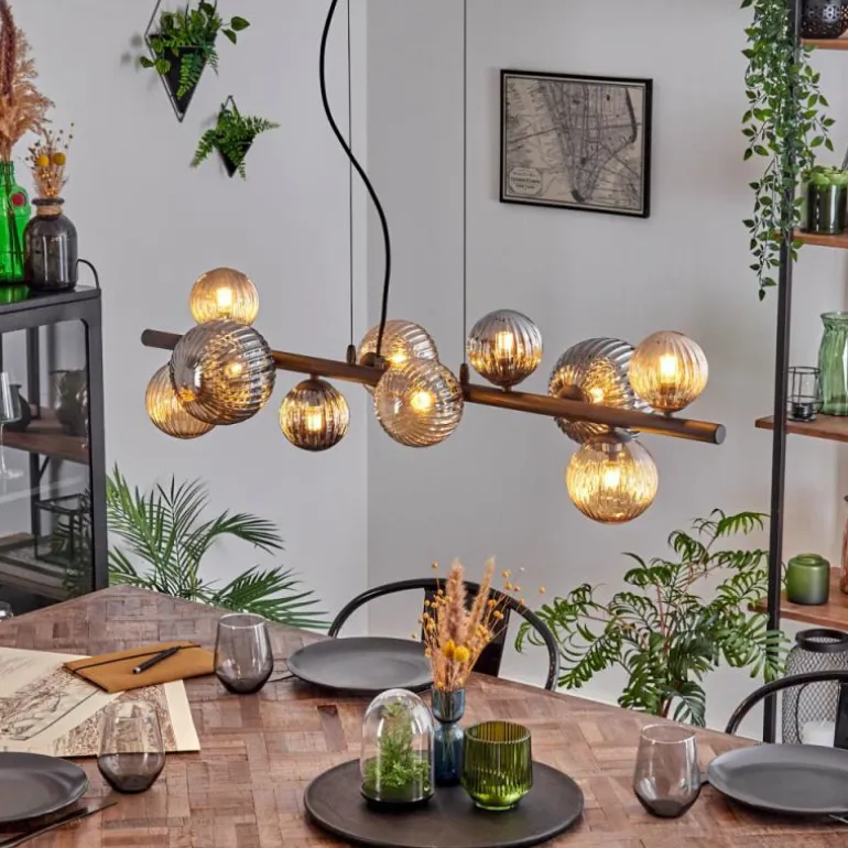 Chehalis Suspension, Boule lumineuse, Suspension Ambre, Fumé, 10 lumières