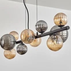 Chehalis Suspension, Boule lumineuse, Suspension Ambre, Fumé, 10 lumières