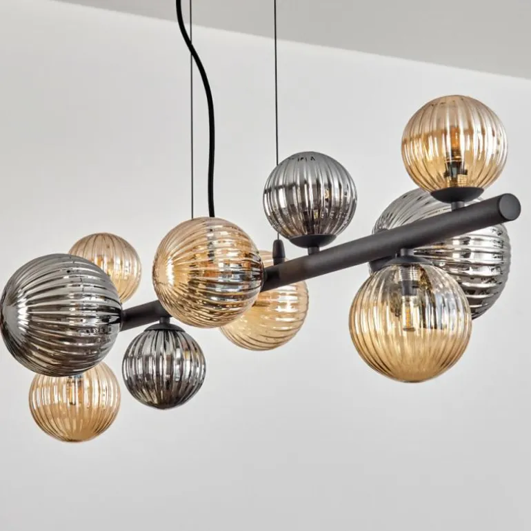 Chehalis Suspension, Boule lumineuse, Suspension Ambre, Fumé, 10 lumières