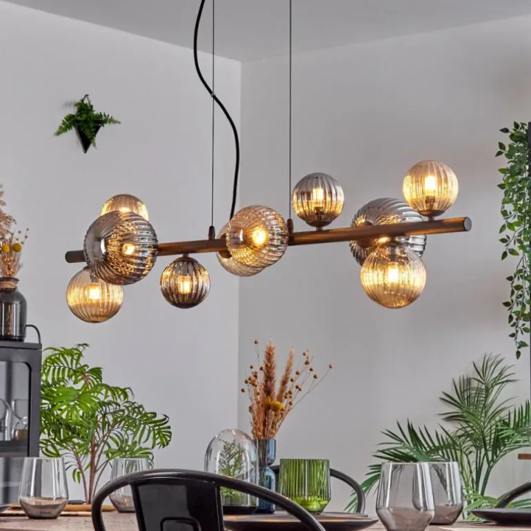 Chehalis Suspension, Boule lumineuse, Suspension Ambre, Fumé, 10 lumières