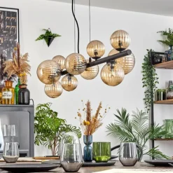 Chehalis Suspension, Boule lumineuse, Suspension Ambre, 10 lumières