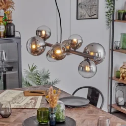Chehalis Suspension, Boule lumineuse, Suspension Chrome, Clair, Fumé, 8 lumières